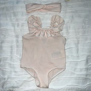 H&M Striped Swimsuit and Headband Set 9-12 months